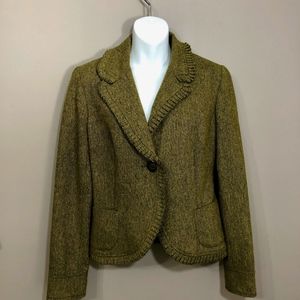 Etcetera yellow-green black knit pleat trim blazer